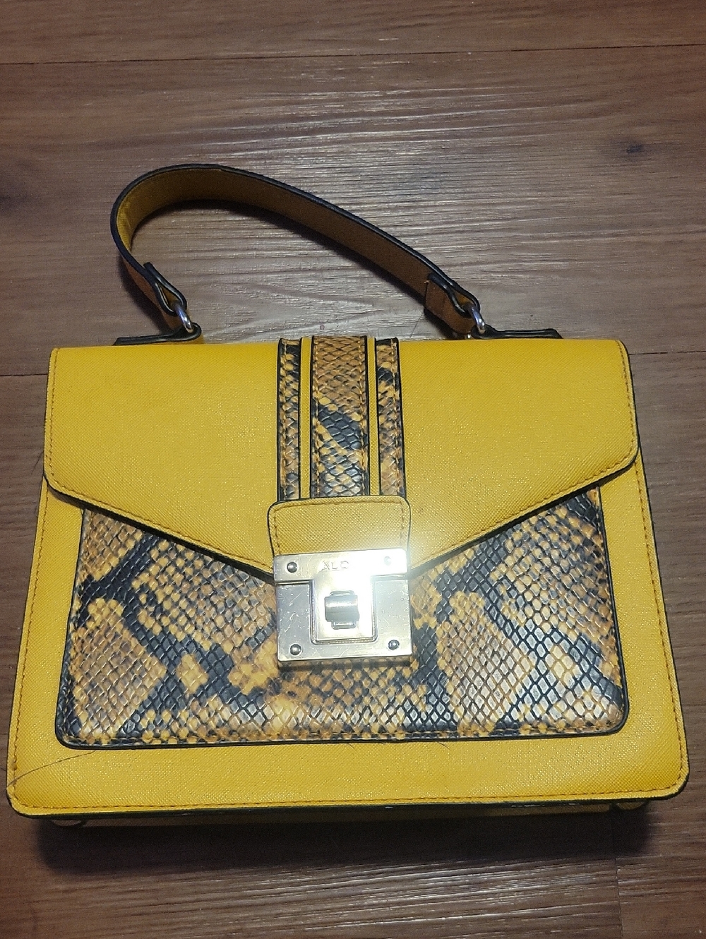 Aldo Yellow Snake-Print Top Handle Satchel